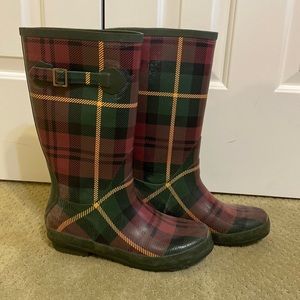 LL Bean tartan rain boots size 10